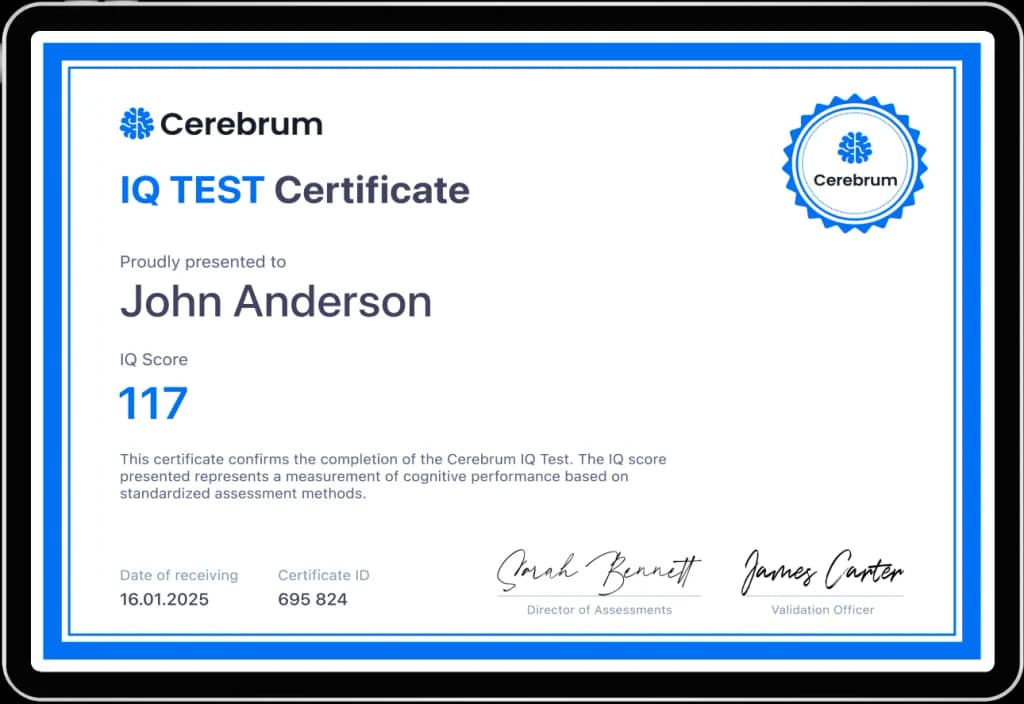 Certificato del QI mostrato sullo schermo di un tablet